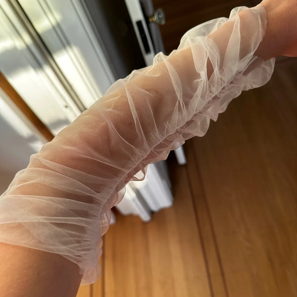 Sheer Ruffled Arm Sleeve - White